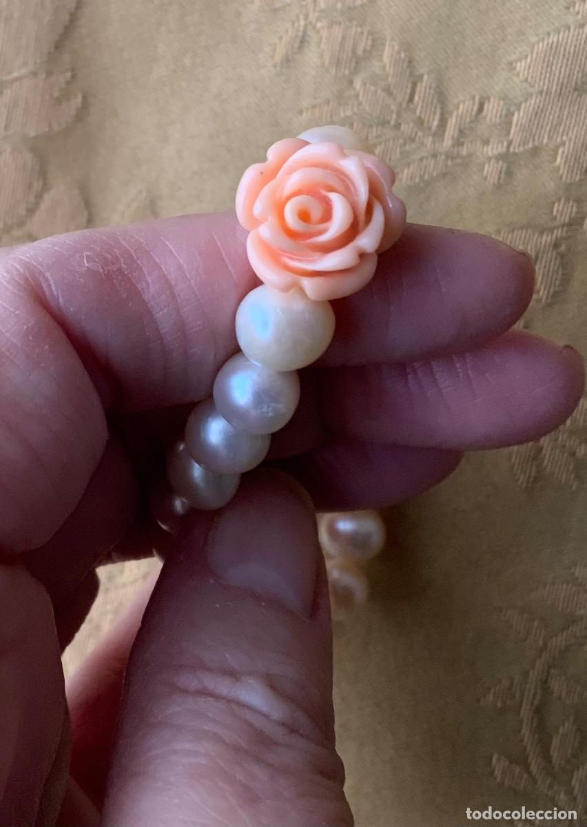 Vintage: PULSERA PERLAS NATURALES CON FLOR DE PASTA ROSA - Foto 4