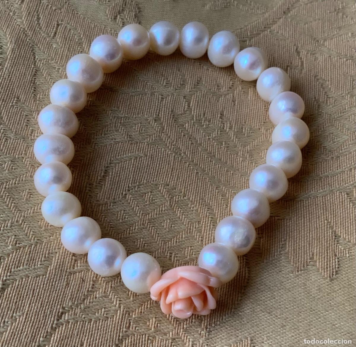 Vintage: PULSERA PERLAS NATURALES CON FLOR DE PASTA ROSA - Foto 6