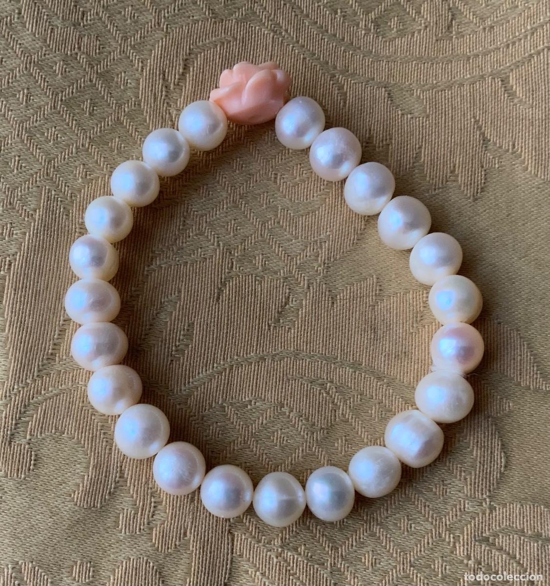 Vintage: PULSERA PERLAS NATURALES CON FLOR DE PASTA ROSA - Foto 9