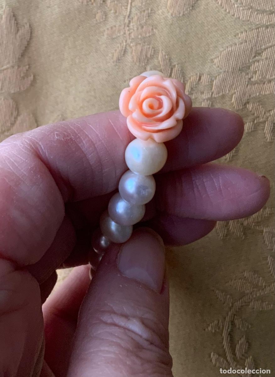 Vintage: PULSERA PERLAS NATURALES CON FLOR DE PASTA ROSA - Foto 11