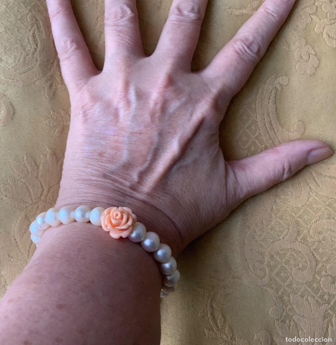 Vintage: PULSERA PERLAS NATURALES CON FLOR DE PASTA ROSA - Foto 12