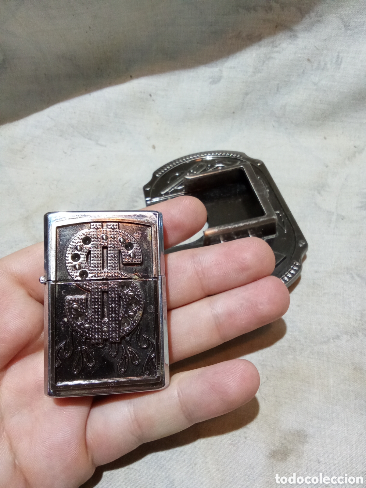 Vintage: CURIOSA HEBILLA CON MECHERO TIPO ZIPO - Foto 4