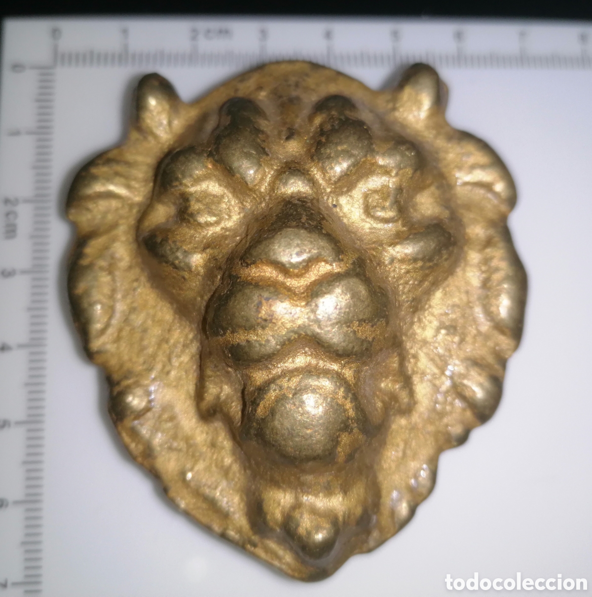 Vintage: Antigua hebilla de cintur&oacute;n cabeza de Le&oacute;n - Bronze - Foto 1