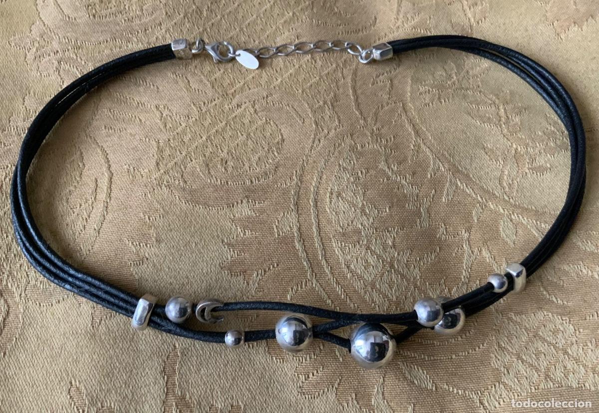 Vintage: COLLAR GARGANTILLA CUERO Y PLATA DE LEY DUOBI - Foto 2