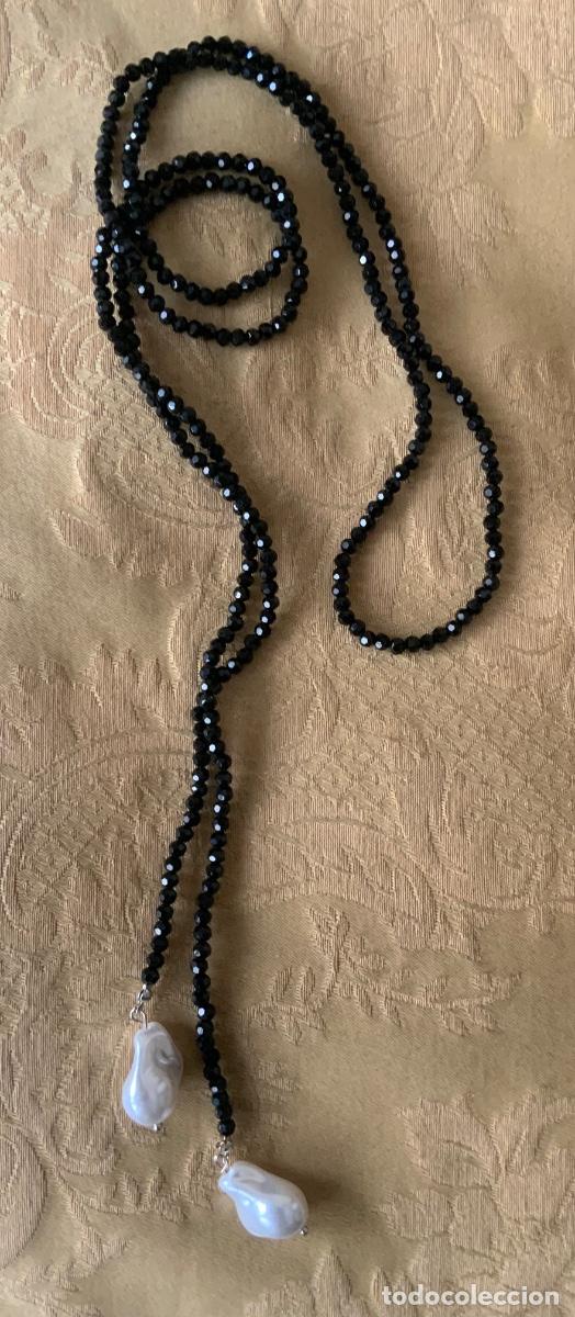 Vintage: COLLAR LARGO CRISTALES NEGROS Y PERLAS - Foto 2