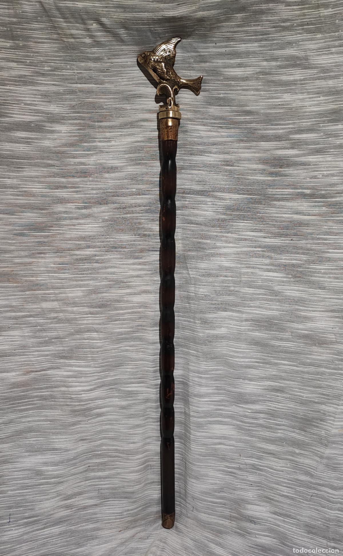 Vintage: ESPECTACULAR BASTON , PEZ DE BRONCE Y PLAQUE 18K - Foto 2