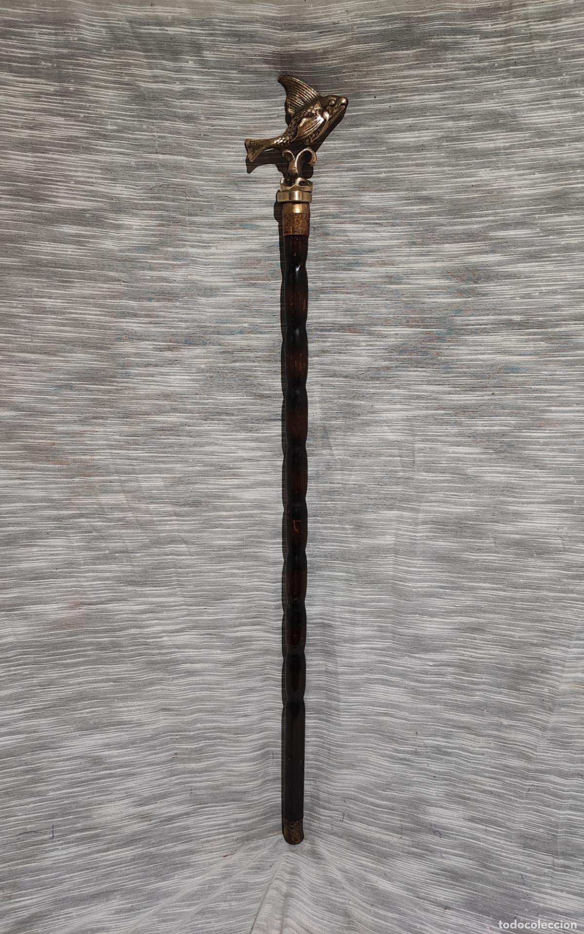 Vintage: ESPECTACULAR BASTON , PEZ DE BRONCE Y PLAQUE 18K - Foto 3