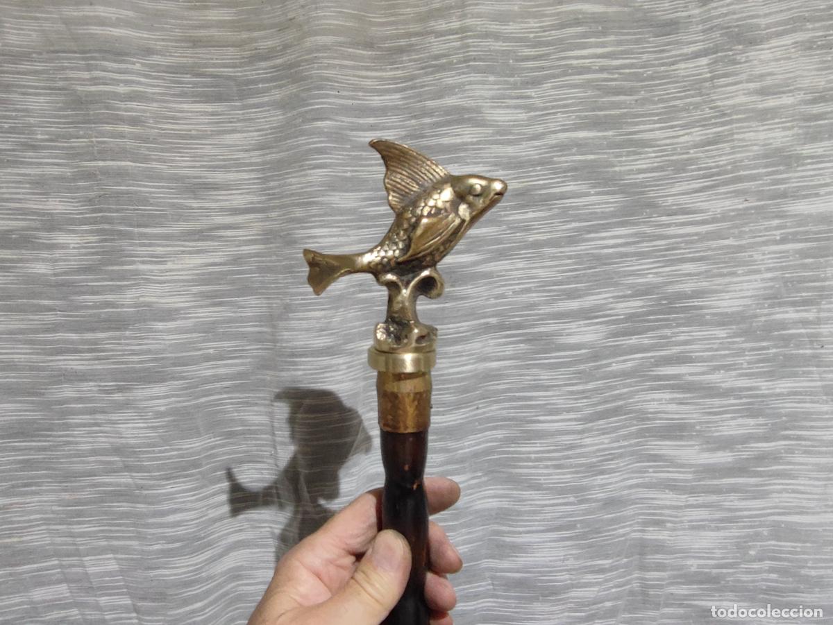 Vintage: ESPECTACULAR BASTON , PEZ DE BRONCE Y PLAQUE 18K - Foto 4