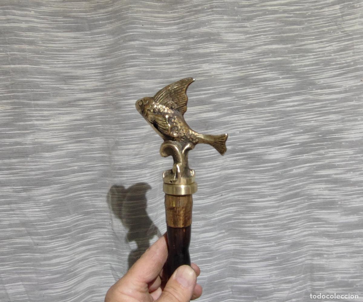 Vintage: ESPECTACULAR BASTON , PEZ DE BRONCE Y PLAQUE 18K - Foto 5