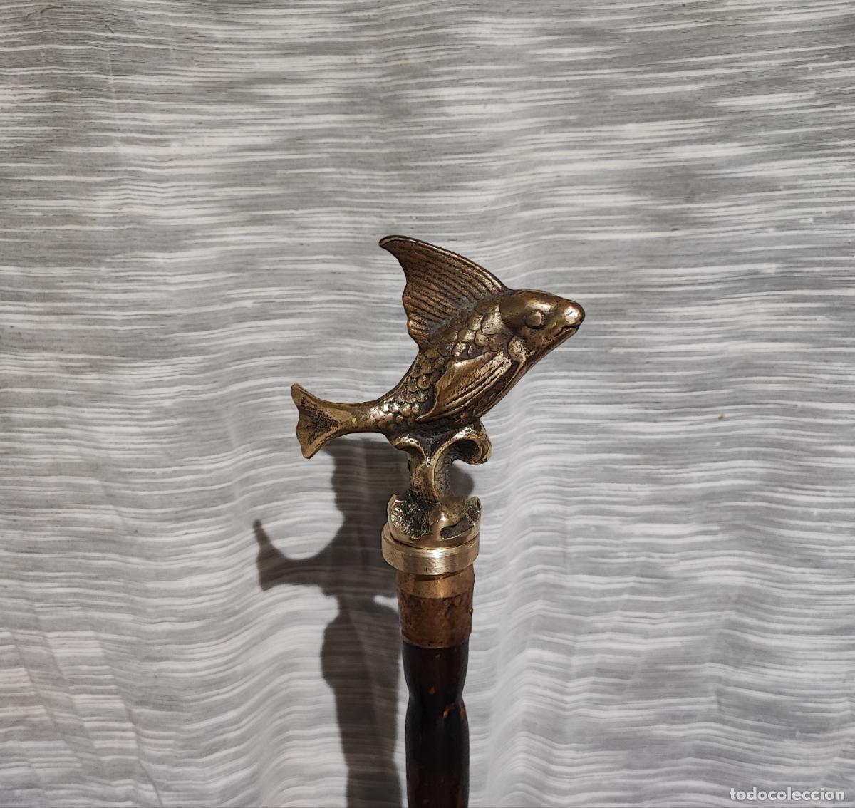 Vintage: ESPECTACULAR BASTON , PEZ DE BRONCE Y PLAQUE 18K - Foto 6