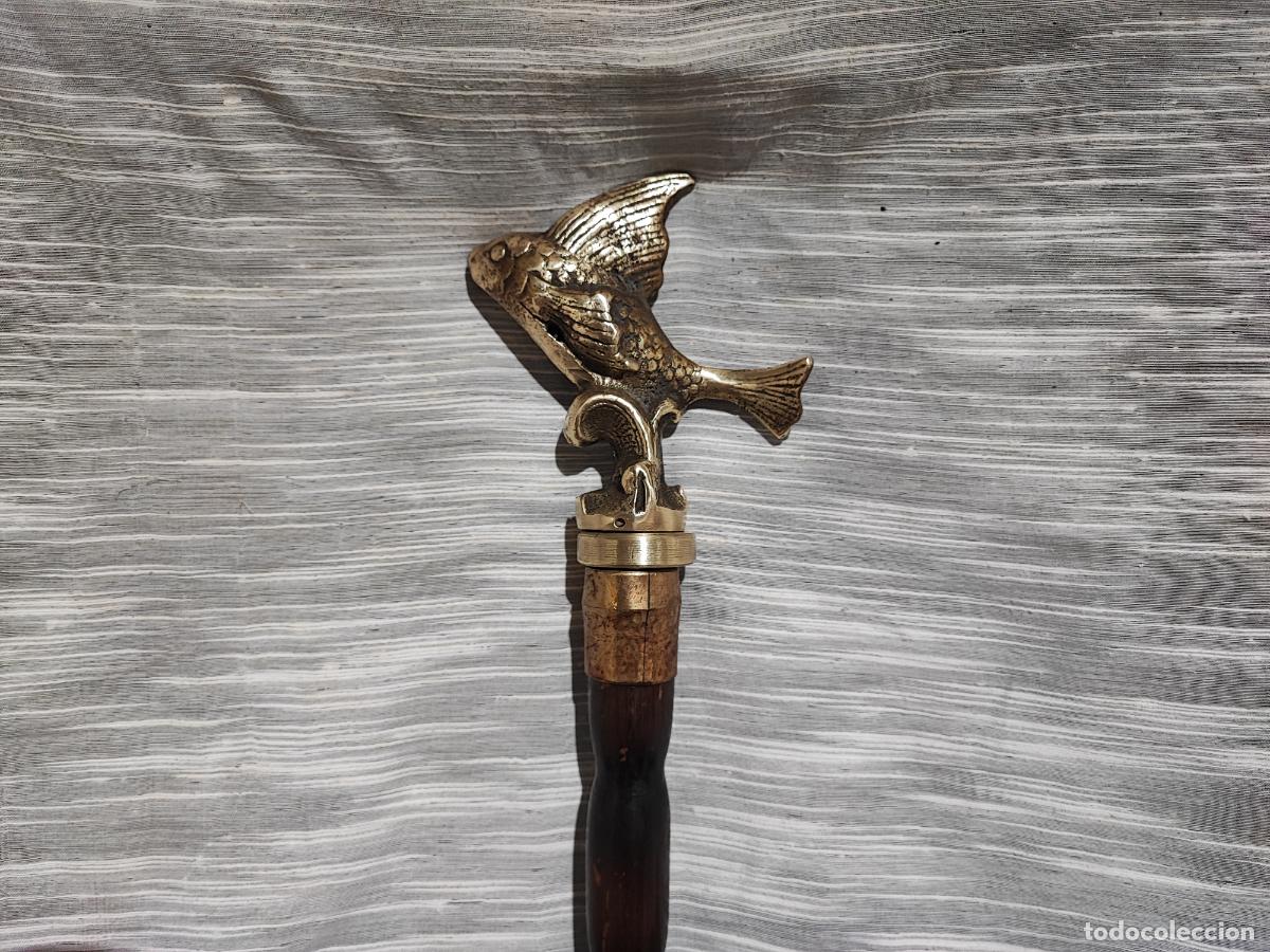 Vintage: ESPECTACULAR BASTON , PEZ DE BRONCE Y PLAQUE 18K - Foto 1