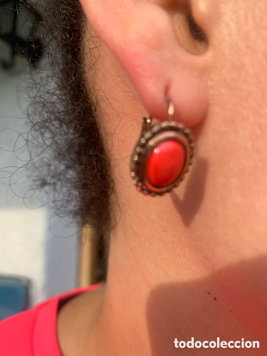 Vintage: Pendientes de plata dorada y coral. - Foto 4