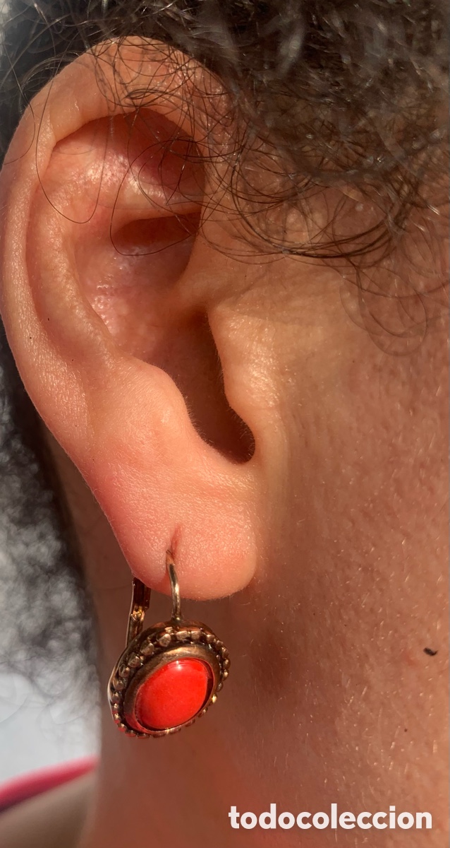 Vintage: Pendientes de plata dorada y coral. - Foto 6