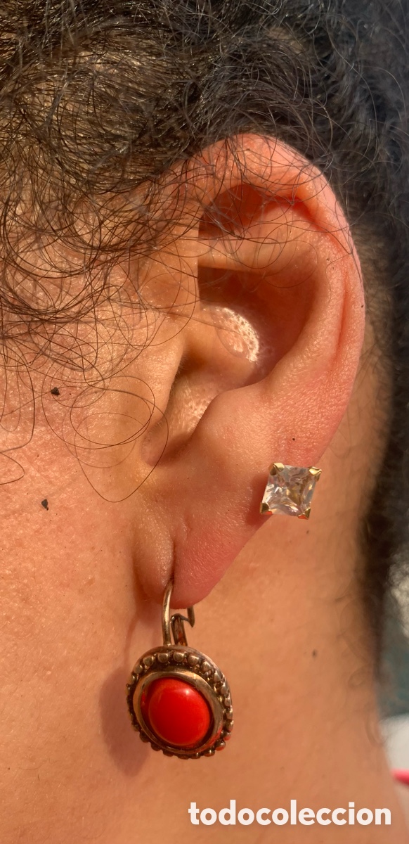 Vintage: Pendientes de plata dorada y coral. - Foto 7