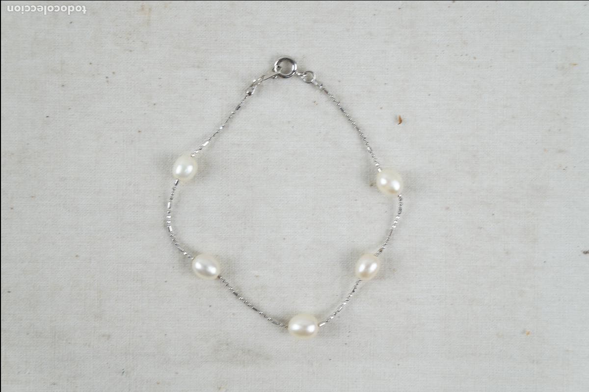 Vintage: Pulsera plateada con perlas - Foto 1