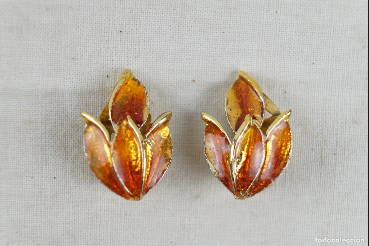 Vintage: Pendientes de hoja dorados - Foto 1