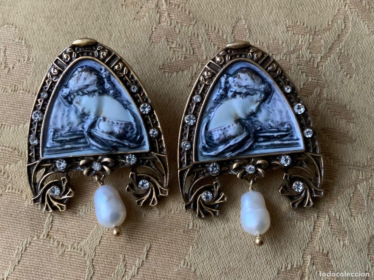 Vintage: PENDIENTES CAMAFEO Y METAL DORADO - Foto 3