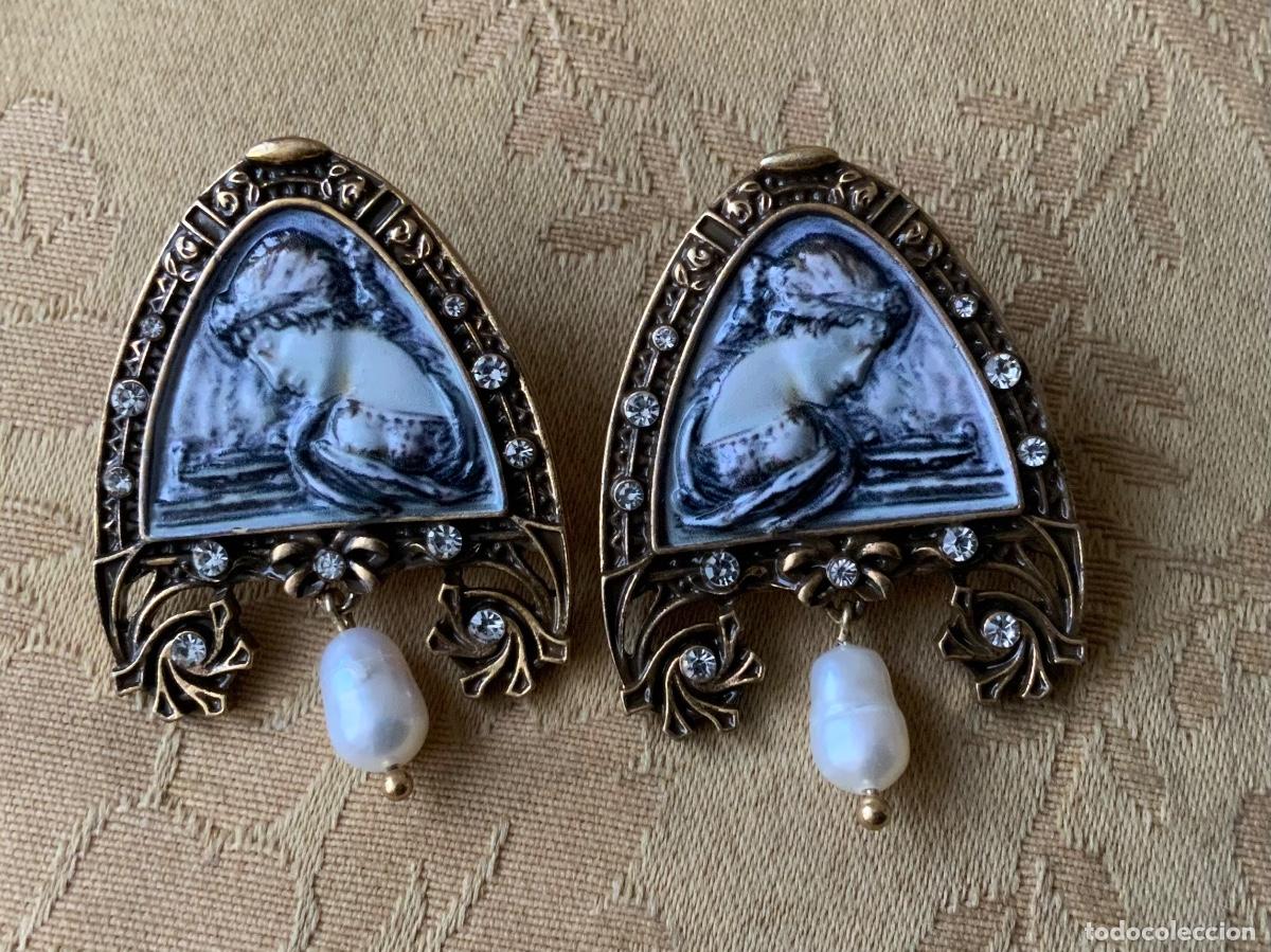 Vintage: PENDIENTES CAMAFEO Y METAL DORADO - Foto 8