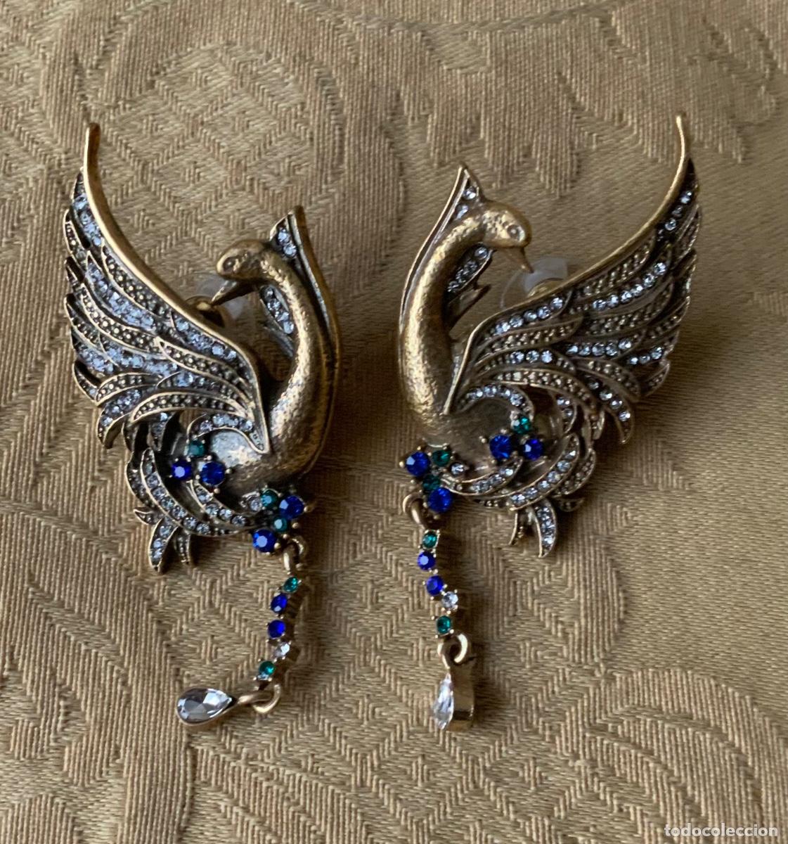 Vintage: PENDIENTES LARGOS AVE DEL PARA&Iacute;SO 7 CM LARGO - Foto 1