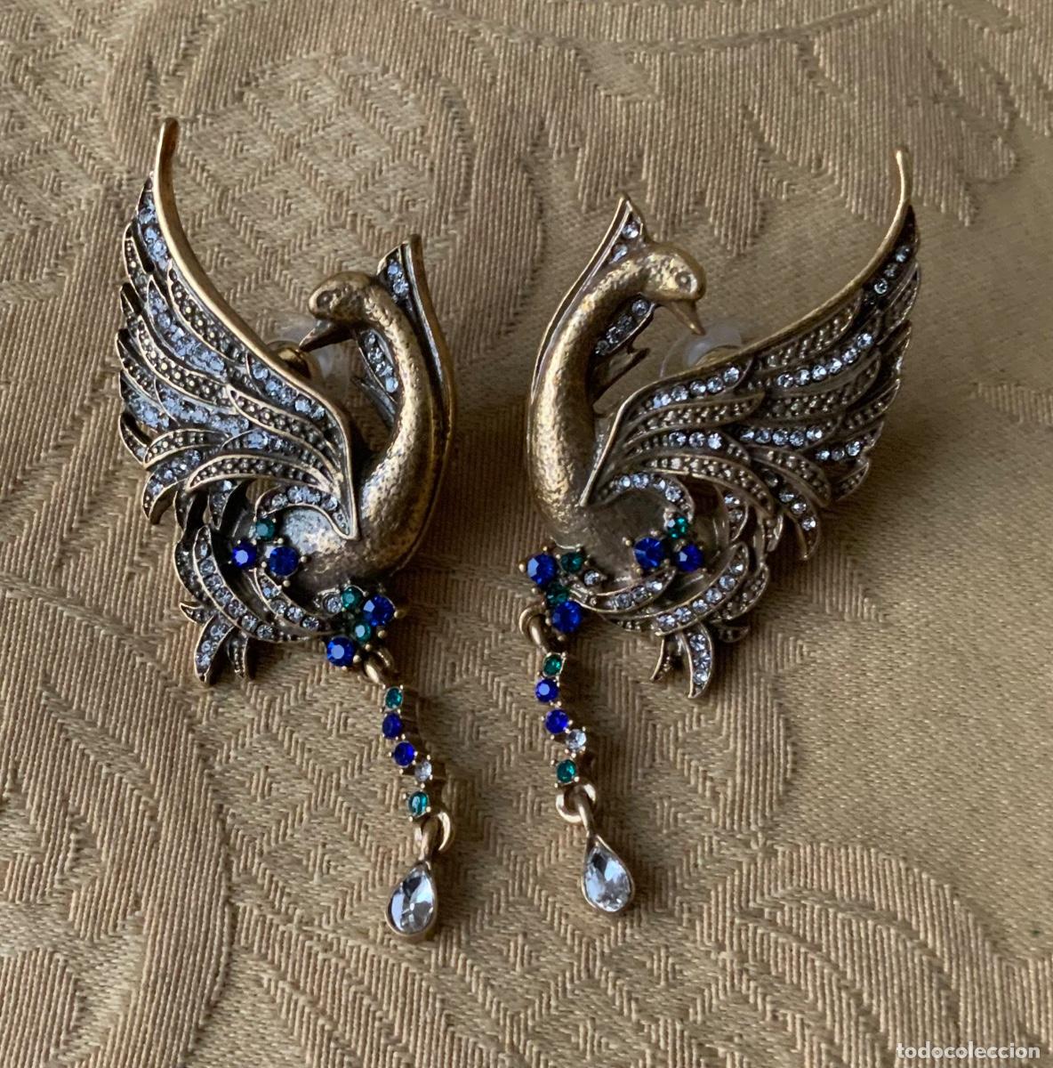Vintage: PENDIENTES LARGOS AVE DEL PARA&Iacute;SO 7 CM LARGO - Foto 10