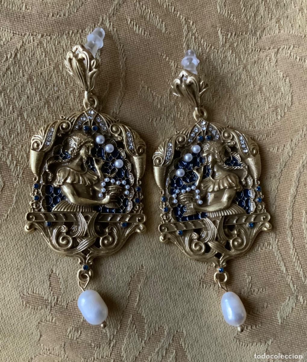 Vintage: PENDIENTES BRONCE CON PERLA NATURAL - Foto 1