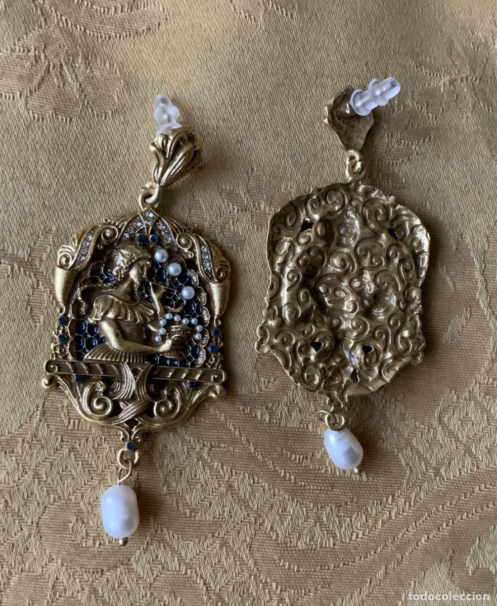Vintage: PENDIENTES BRONCE CON PERLA NATURAL - Foto 4