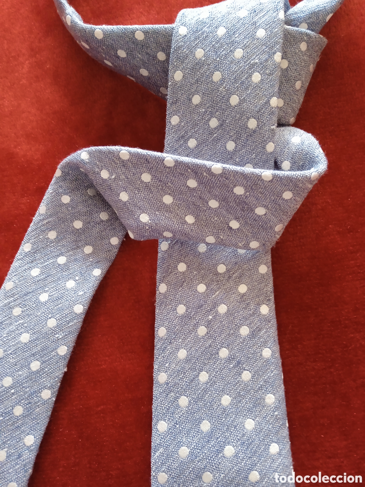 Vintage: Corbata de Seda 100%100. Gris verdoso con popitos . - Foto 3