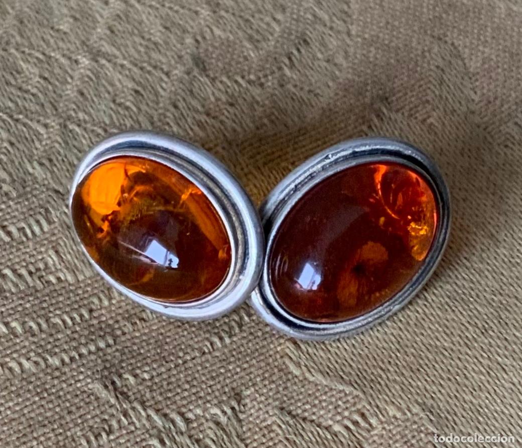Vintage: PENDIENTES &Aacute;MBAR B&Aacute;LTICO Y PLATA LEY - Foto 1