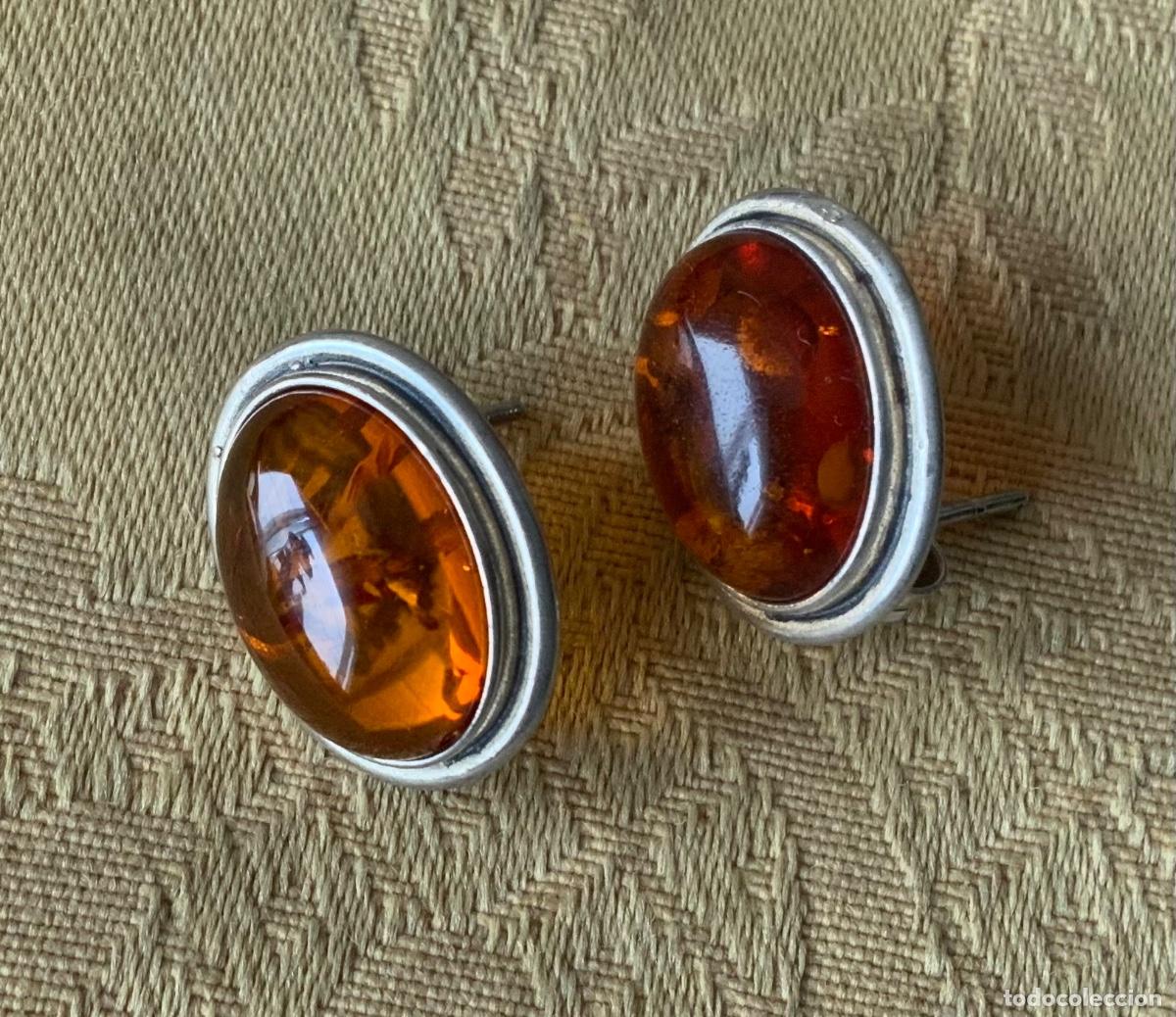 Vintage: PENDIENTES &Aacute;MBAR B&Aacute;LTICO Y PLATA LEY - Foto 2