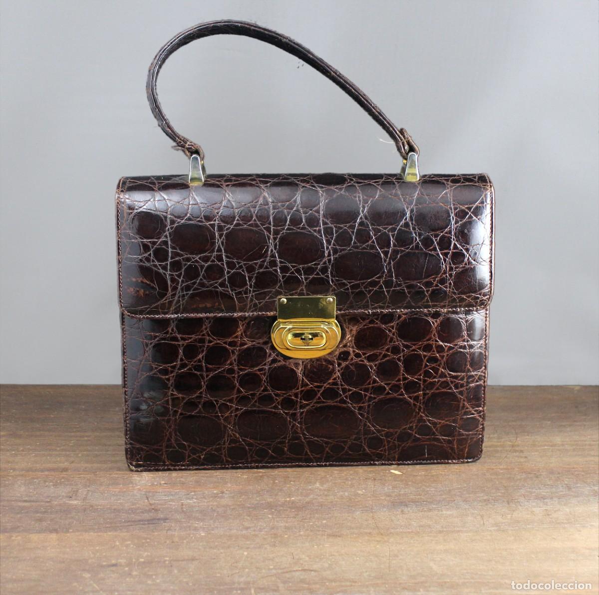 Vintage: Bolso de cocodrilo marr&oacute;n oscuro - Foto 1