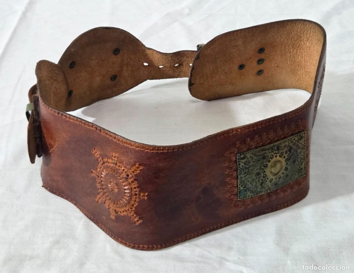 Vintage: Gran cinturon de cuero, hebillas de laton - Foto 4