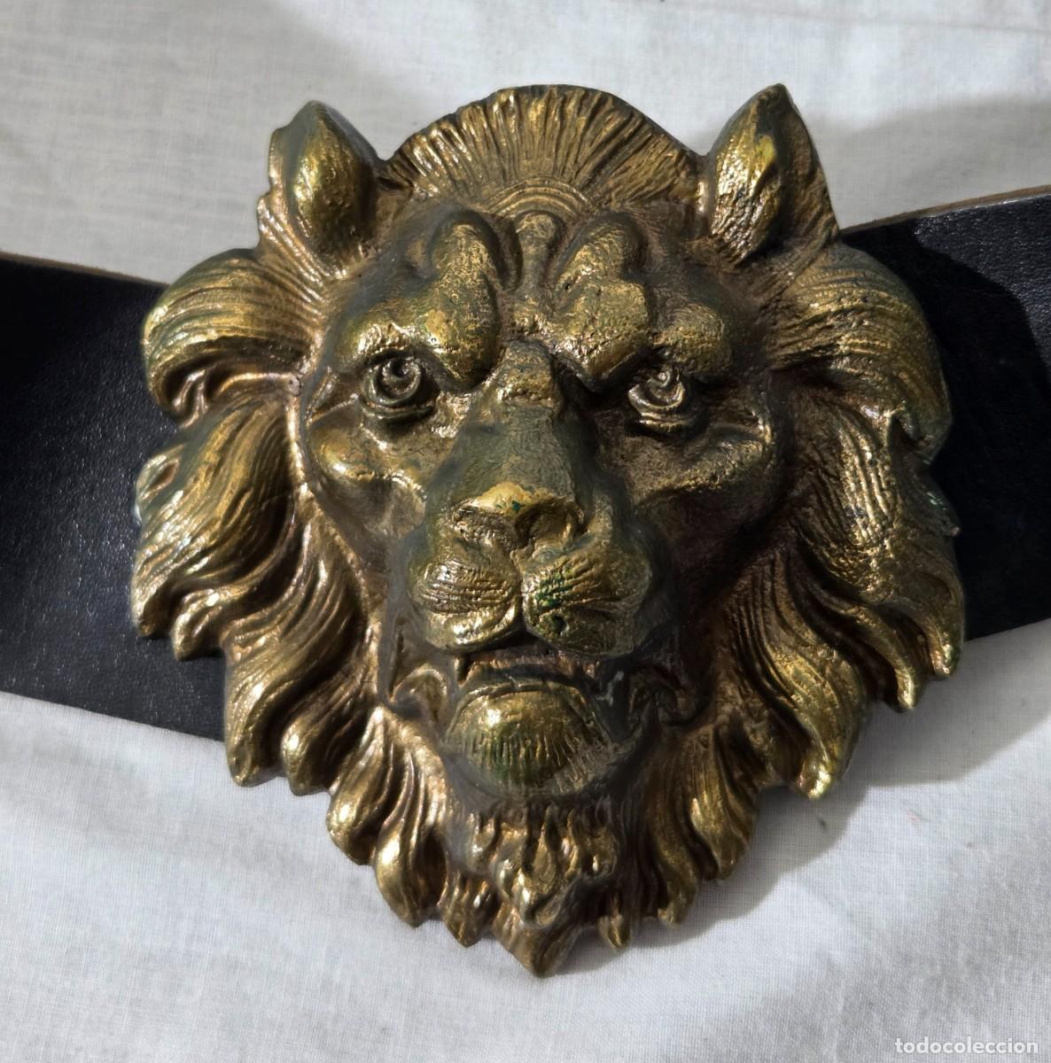 Vintage: Cinturon de cuero con hebilla de bronce en forma de cabeza de Leon - Foto 6