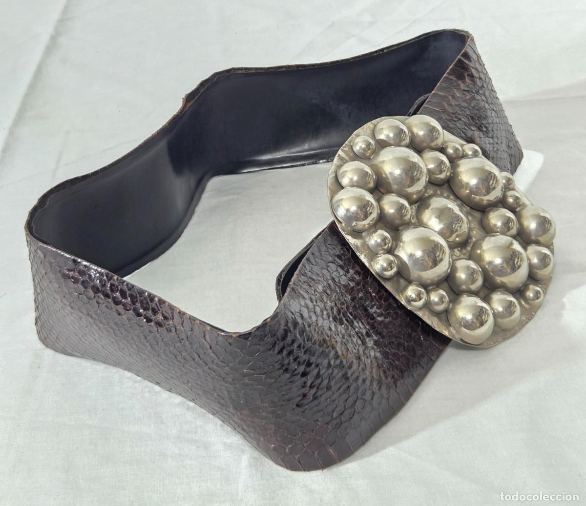 Vintage: Cinturon en metal blanco y piel de serpiente - Foto 8