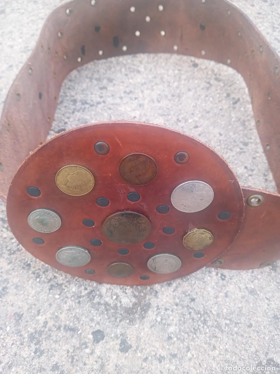 Vintage: BONITO CINTURON DE CUERO Y MONEDAS ANTIGUO. - Foto 2