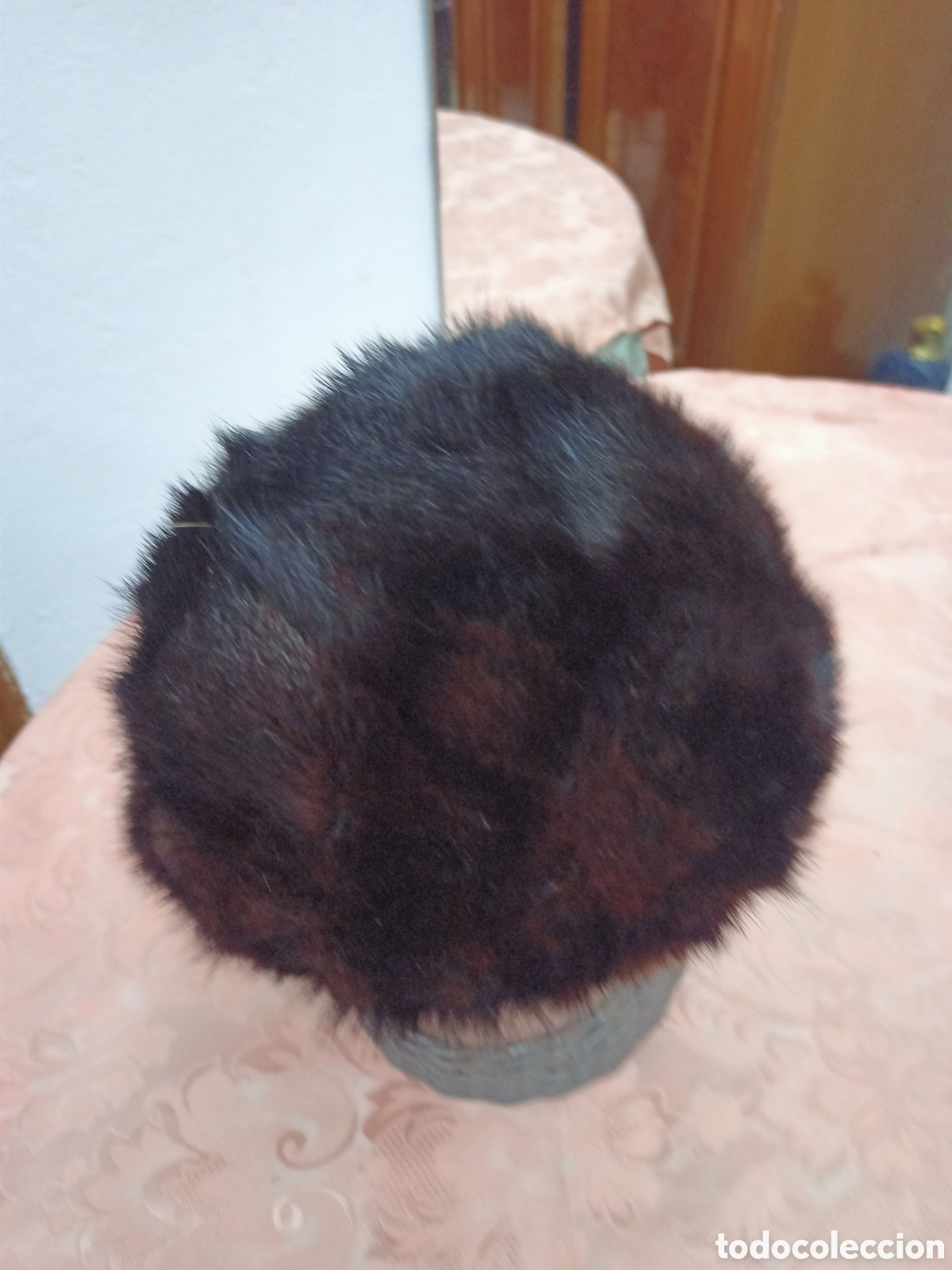 Vintage: Gorro de piel de vis&oacute;n marr&oacute;n oscuro. - Foto 1