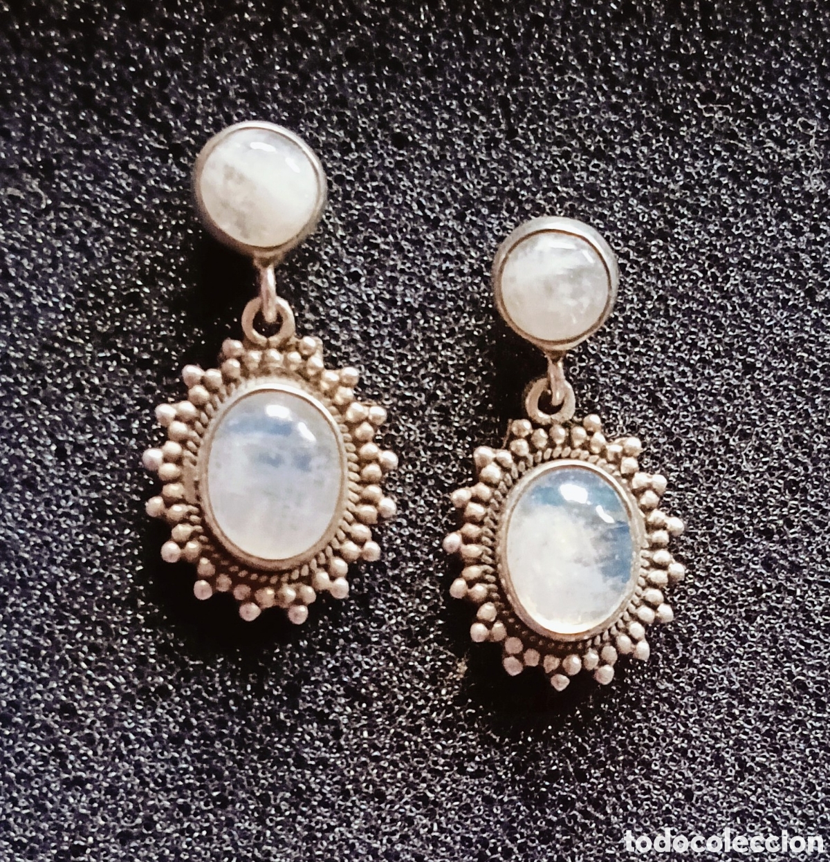 Vintage: Pendientes plata y piedra Luna - Foto 1