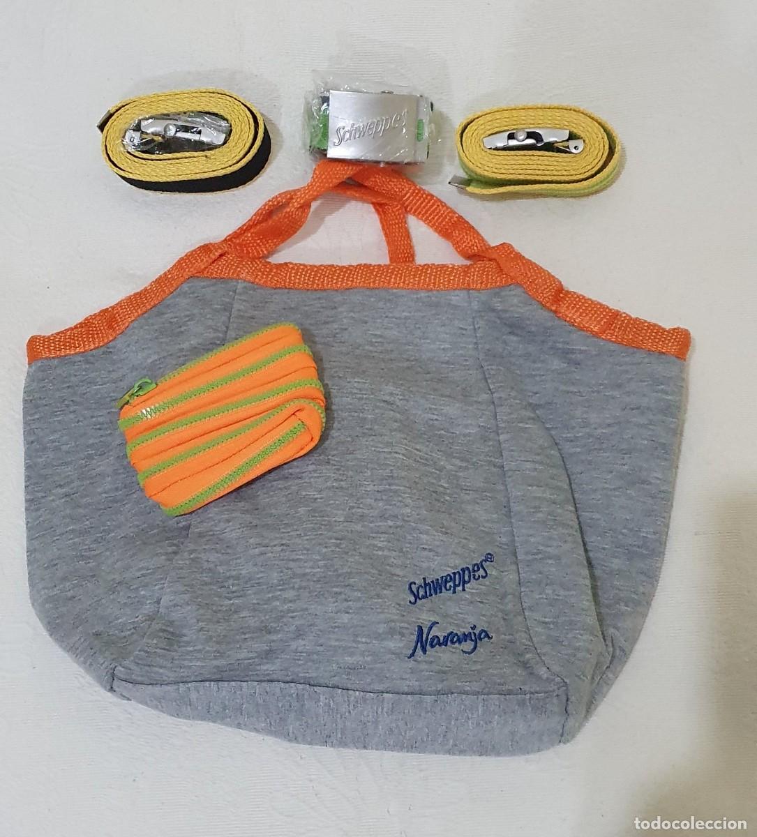 Vintage: Lote Schweppes Naranja, cintur&oacute;n, monedero, bolso playa - Foto 2