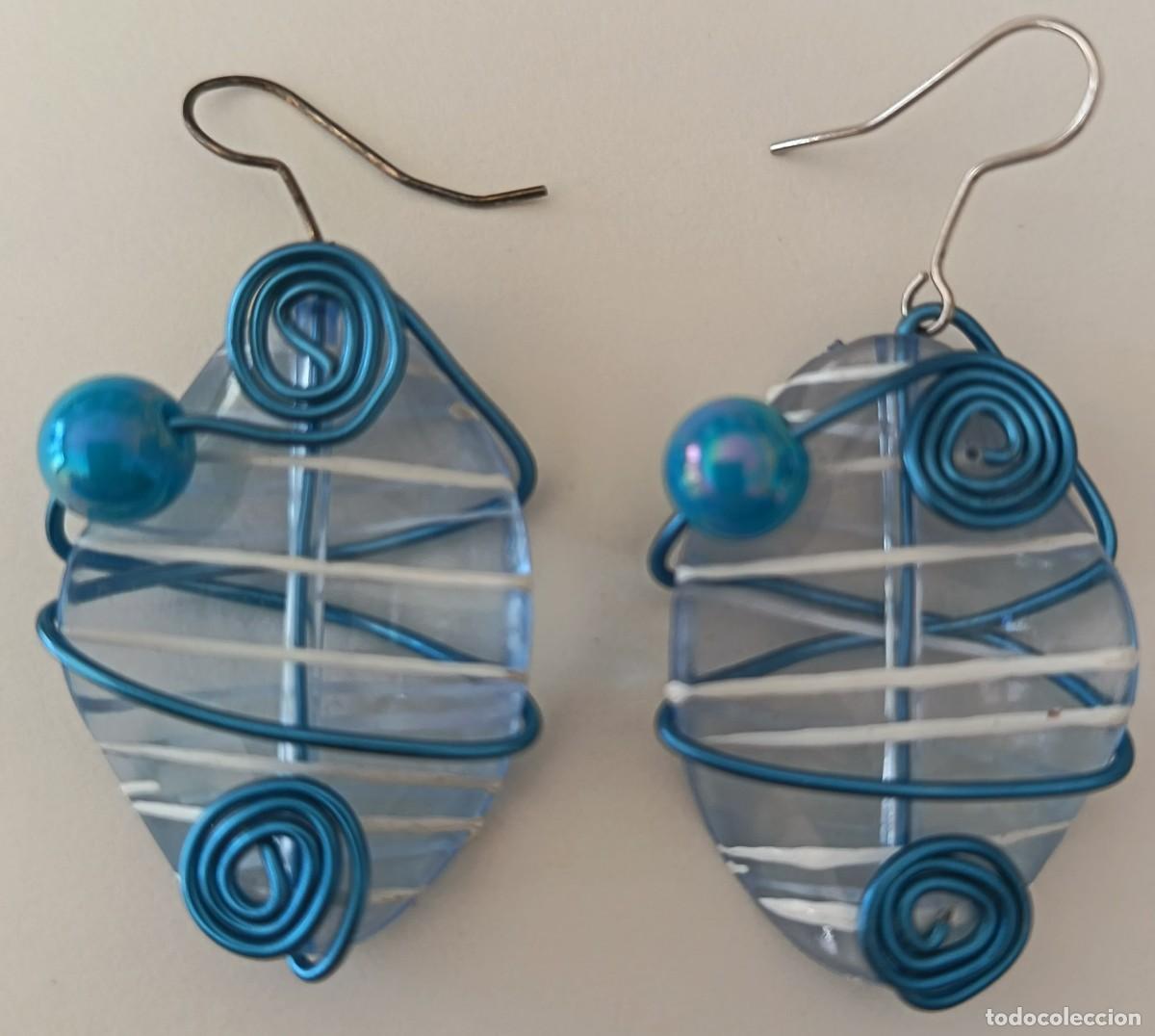 Vintage: Pendientes largos. Hechos a mano. Azules con perla. - Foto 1
