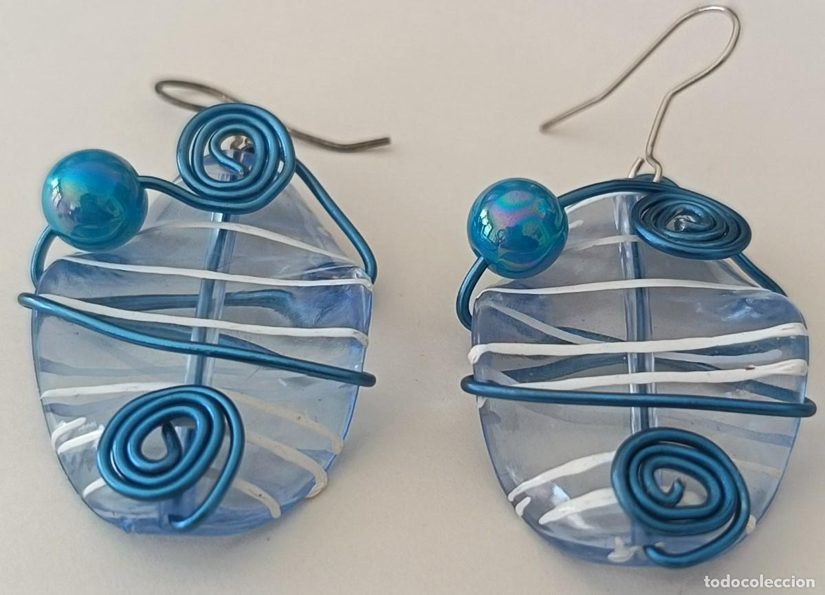 Vintage: Pendientes largos. Hechos a mano. Azules con perla. - Foto 2