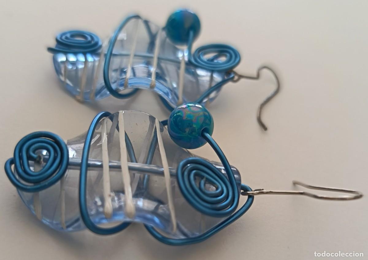 Vintage: Pendientes largos. Hechos a mano. Azules con perla. - Foto 3