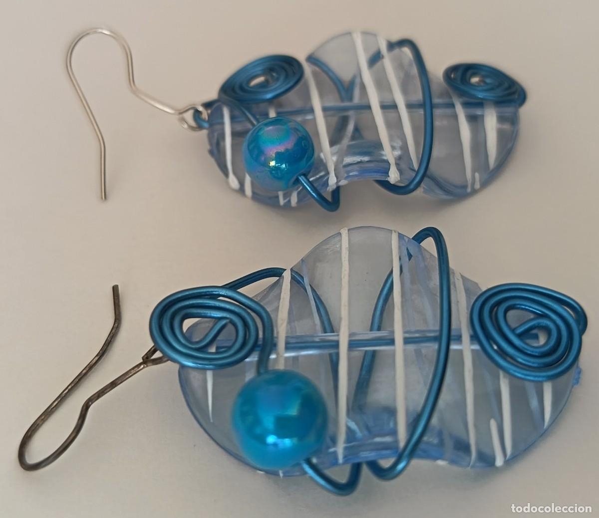Vintage: Pendientes largos. Hechos a mano. Azules con perla. - Foto 4