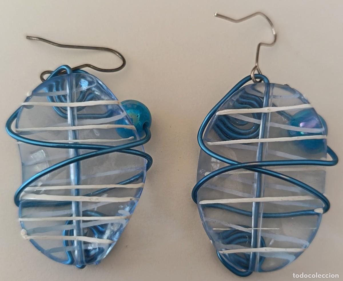 Vintage: Pendientes largos. Hechos a mano. Azules con perla. - Foto 5