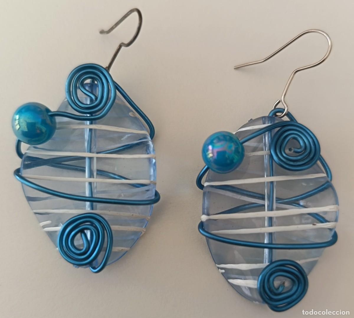 Vintage: Pendientes largos. Hechos a mano. Azules con perla. - Foto 6