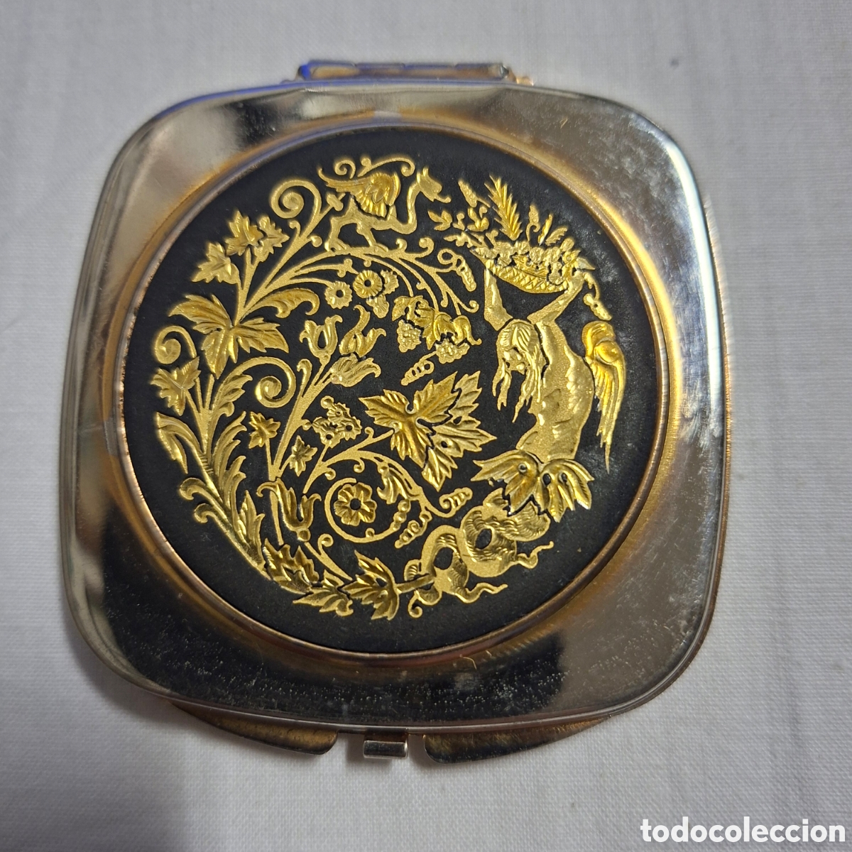 Vintage: ESPEJO DE BOLSILLO CON DAMASQUINADO EN ORO - Foto 2