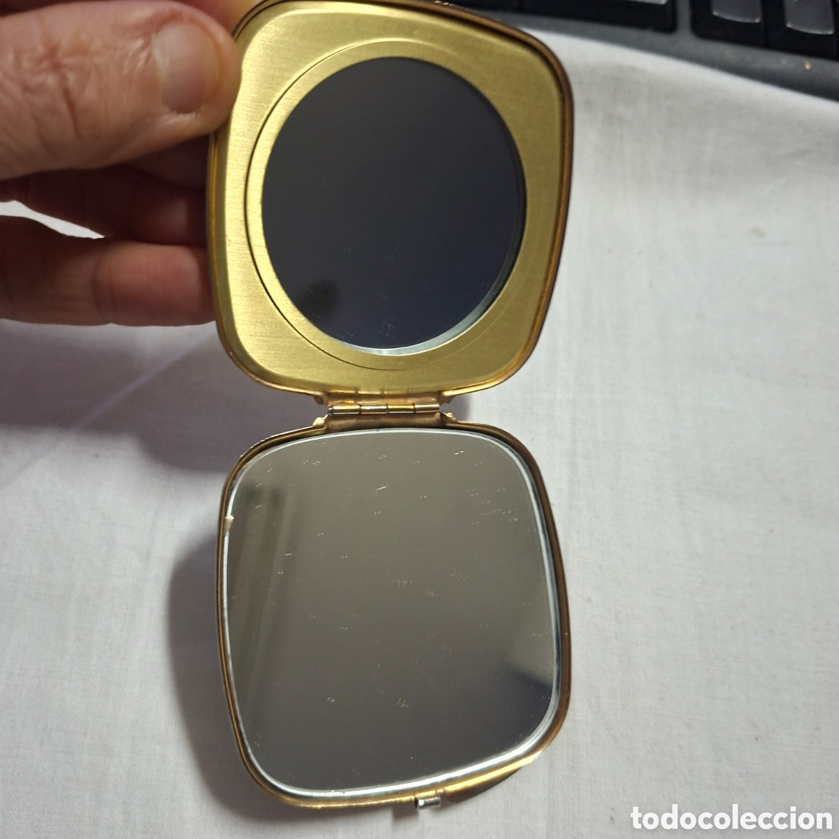 Vintage: ESPEJO DE BOLSILLO CON DAMASQUINADO EN ORO - Foto 3