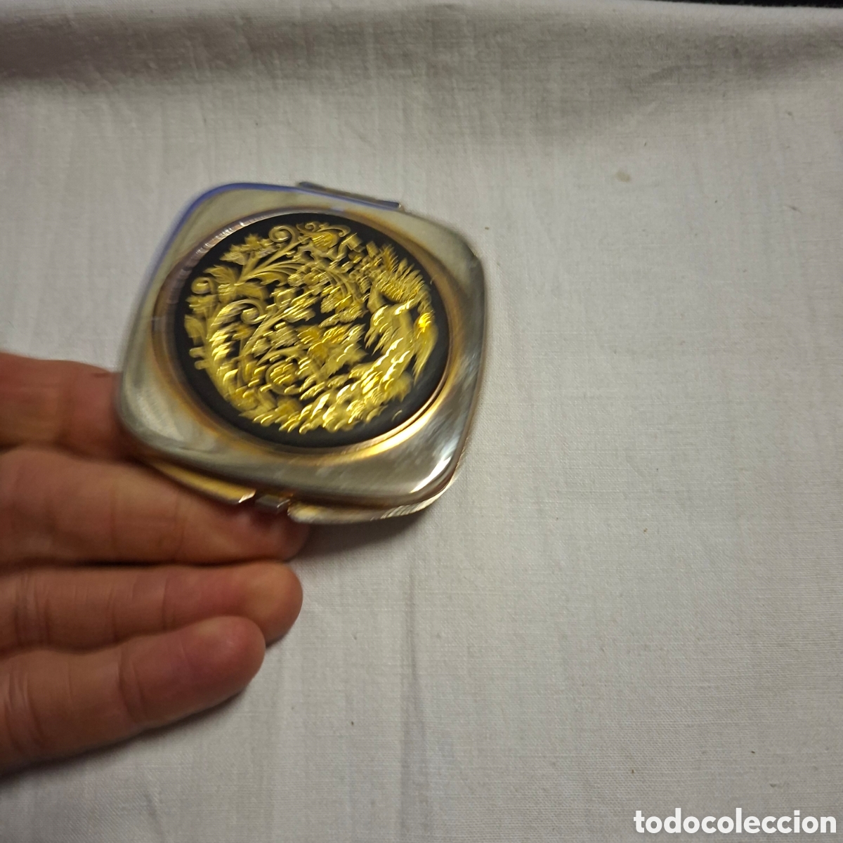 Vintage: ESPEJO DE BOLSILLO CON DAMASQUINADO EN ORO - Foto 6