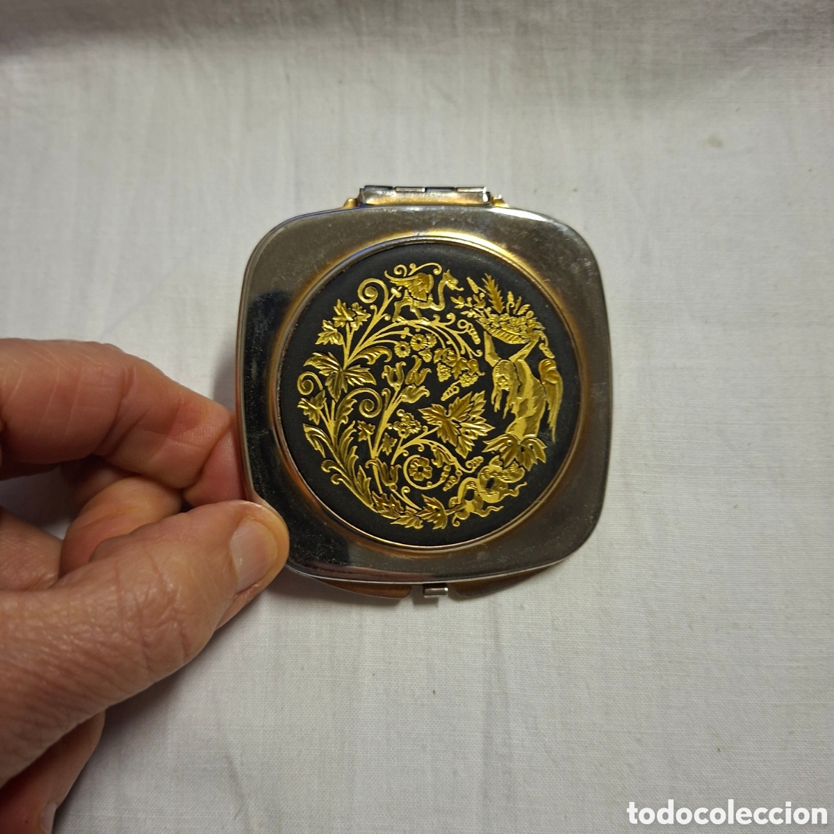 Vintage: ESPEJO DE BOLSILLO CON DAMASQUINADO EN ORO - Foto 7