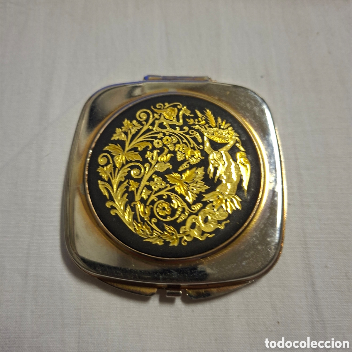 Vintage: ESPEJO DE BOLSILLO CON DAMASQUINADO EN ORO - Foto 1