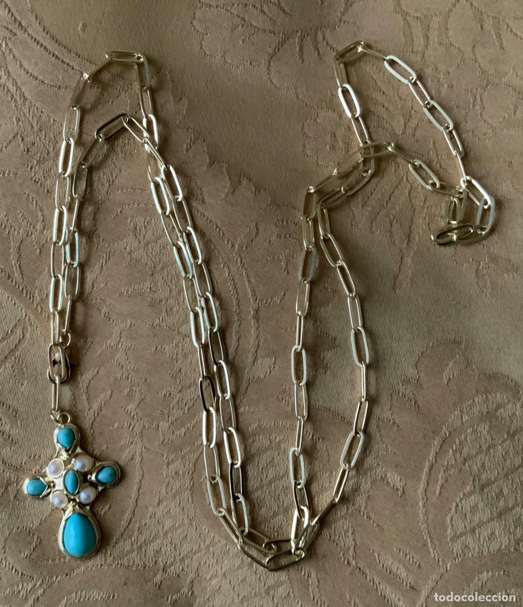 Vintage: CADENA LARGA DORADA CON CRUZ TURQUESA Y PERLAS - Foto 10
