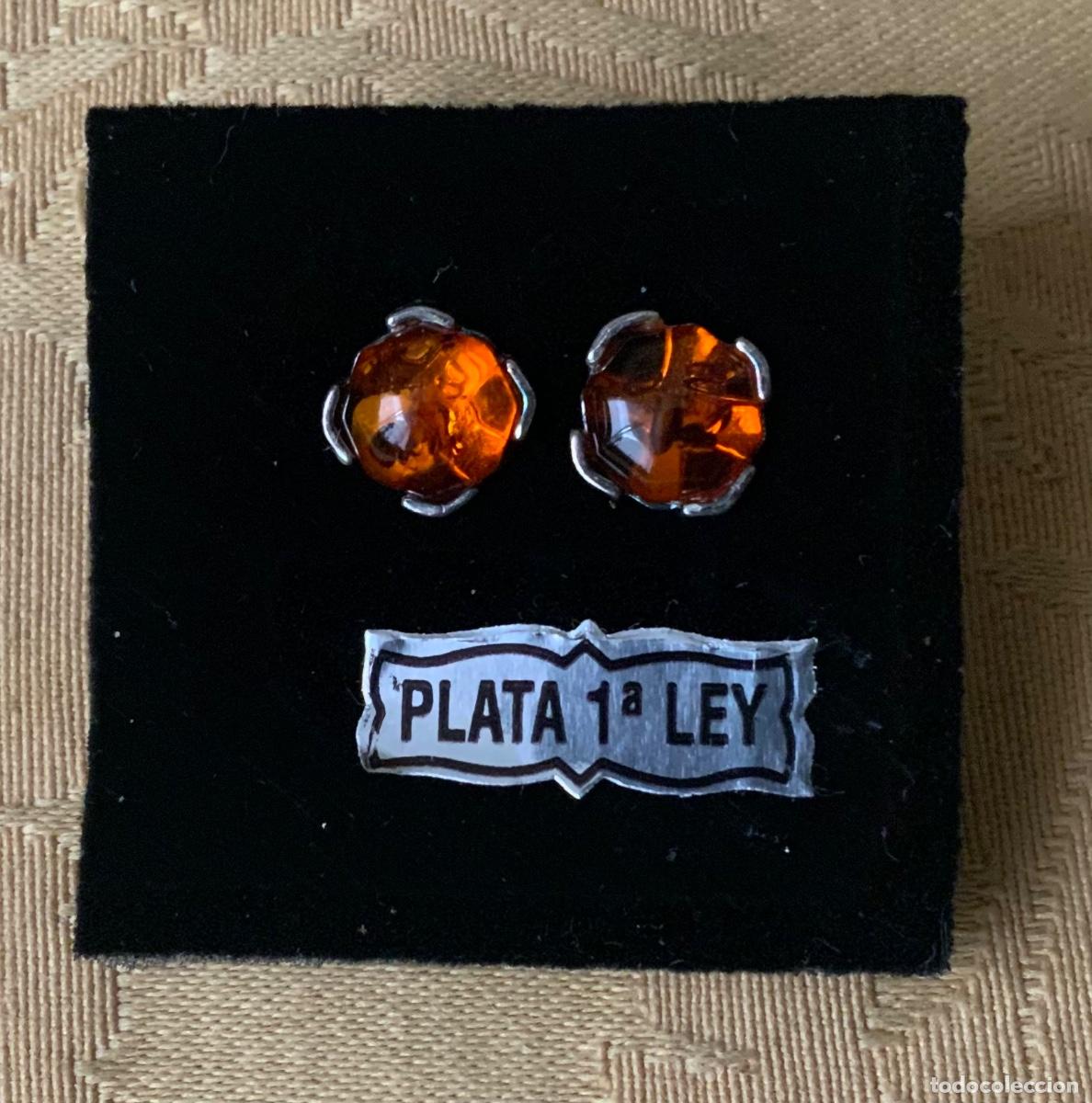 Vintage: PENDIENTES &Aacute;MBAR DEL B&Aacute;LTICO Y PLATA - Foto 1